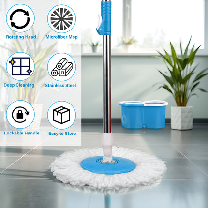 360° Spin Rotating Mop & Bucket Set with 2 Mop Heads – Red, Blue, Purple
