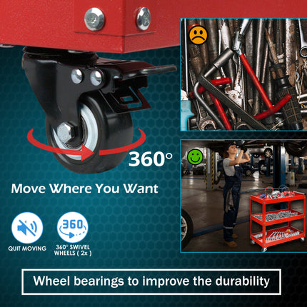 Heavy-Duty 3-Tier Tool Trolley – Steel Workshop Cart for Garage & Mechanics – Rolling Tool Trolley with Locking Wheels – 75Kg Capacity