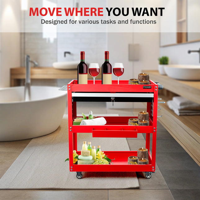 Heavy Duty Tool Trolley Cart with Drawers – 3-Tier Storage, Rolling Wheels for Garage, Workshop, and Mechanics Tool Trolley