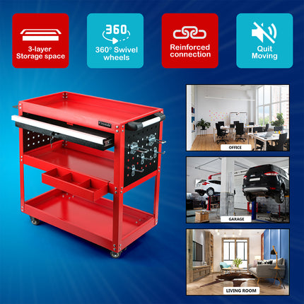 Heavy Duty Tool Trolley Cart with Drawers – 3-Tier Storage, Rolling Wheels for Garage, Workshop, and Mechanics Tool Trolley