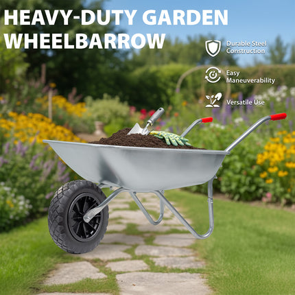 65L Heavy Duty Wheelbarrow with Puncture Proof Wheel