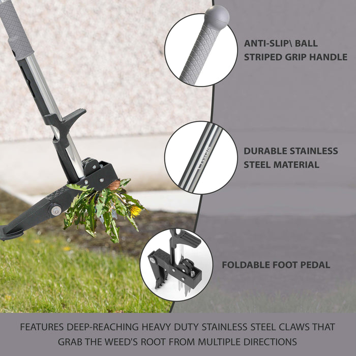 Weed Puller Hand Tool with 4 Claws & Foot Pedal for Root Removal