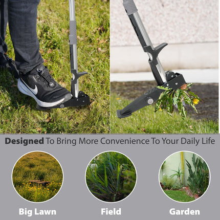 Weed Puller Hand Tool with 4 Claws & Foot Pedal for Root Removal