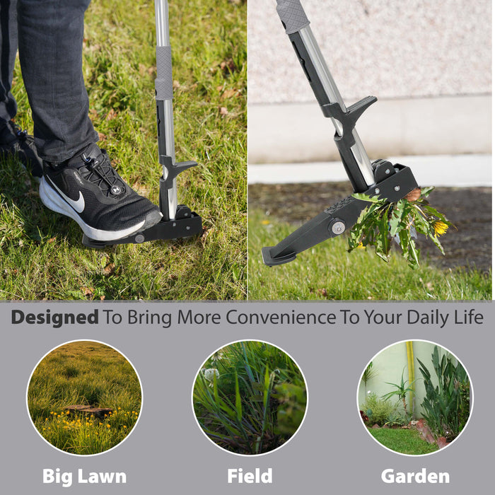 Weed Puller Hand Tool with 4 Claws & Foot Pedal for Root Removal