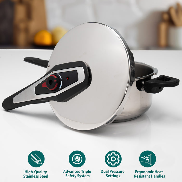 What’s in the box: 4L stainless steel pressure cooker, locking lid, pressure release settings, and user guide for easy cooking.