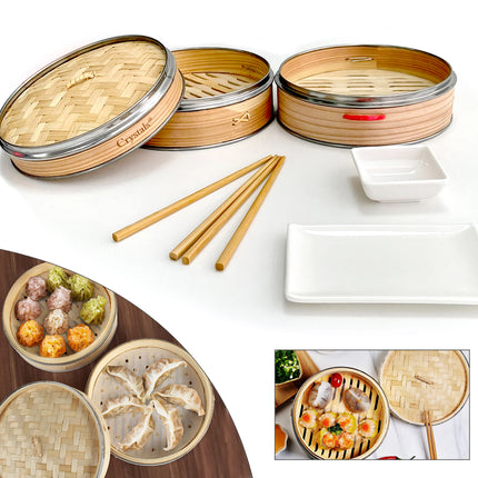 21cm Food Cooker 2 Tier Bamboo Steamer