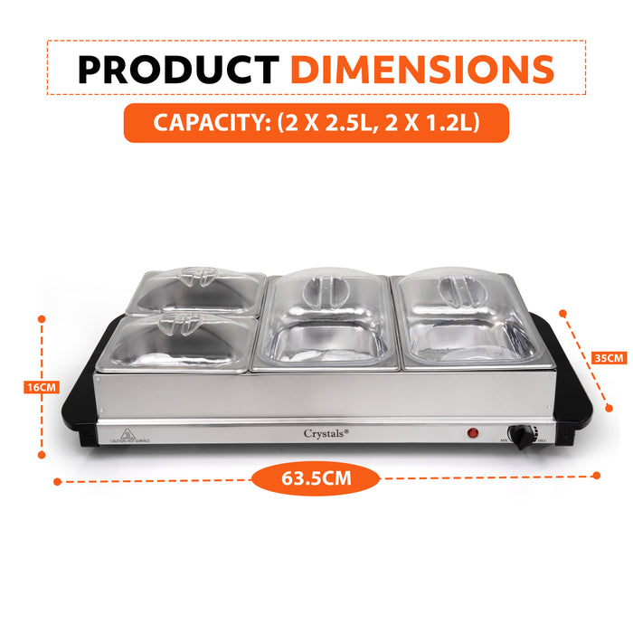 Electric Buffet Server with Adjustable Temperature UK | Stainless Steel 4 Trays

