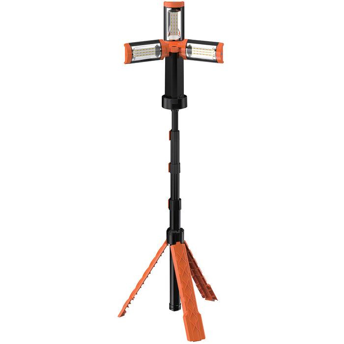 Adjustable tripod LED work light with 12-hour battery life and USB-C charging, ideal for UK outdoor tasks
