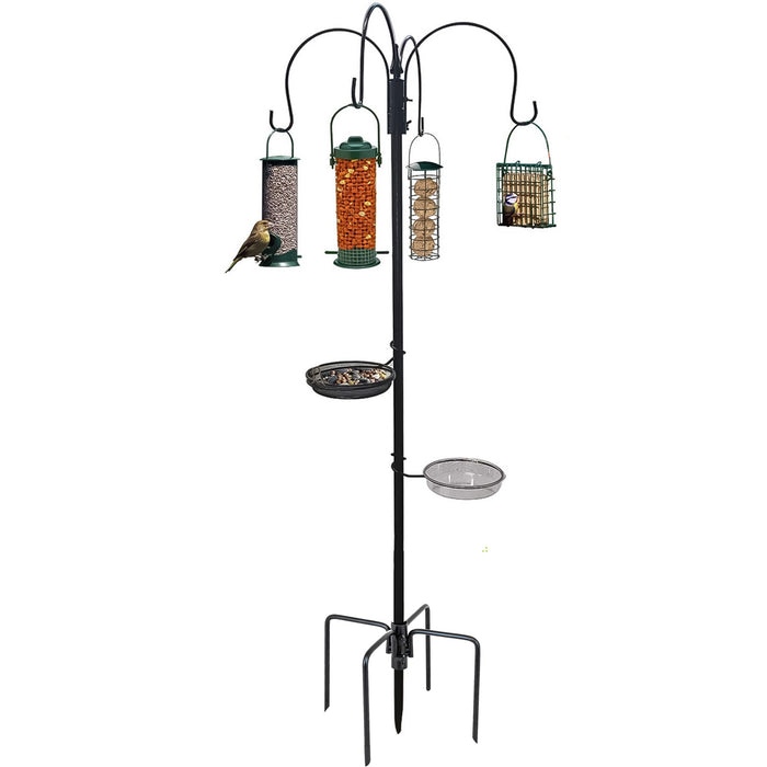Bird feeder station showing all included parts for easy UK garden assembly.