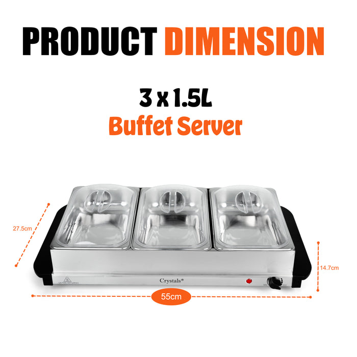Box contents of the Electric Buffet Food Warmer, including the server, trays, lids, spoon holder, and manual.