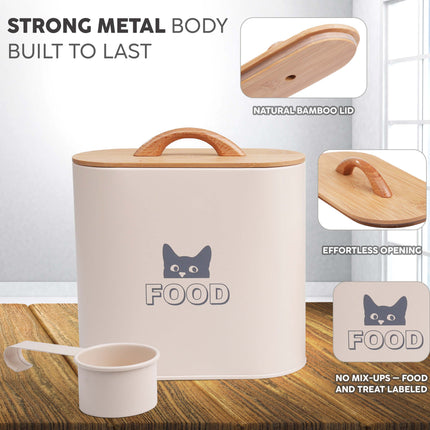 Cat food box in retro style with scoop and airtight lid – UK