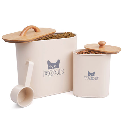 Small cat treat storage container with wooden lid