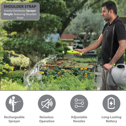 Compact battery powered 5 litre garden sprayer for home and greenhouse