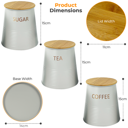 Compact tea coffee sugar storage tins for organised kitchen