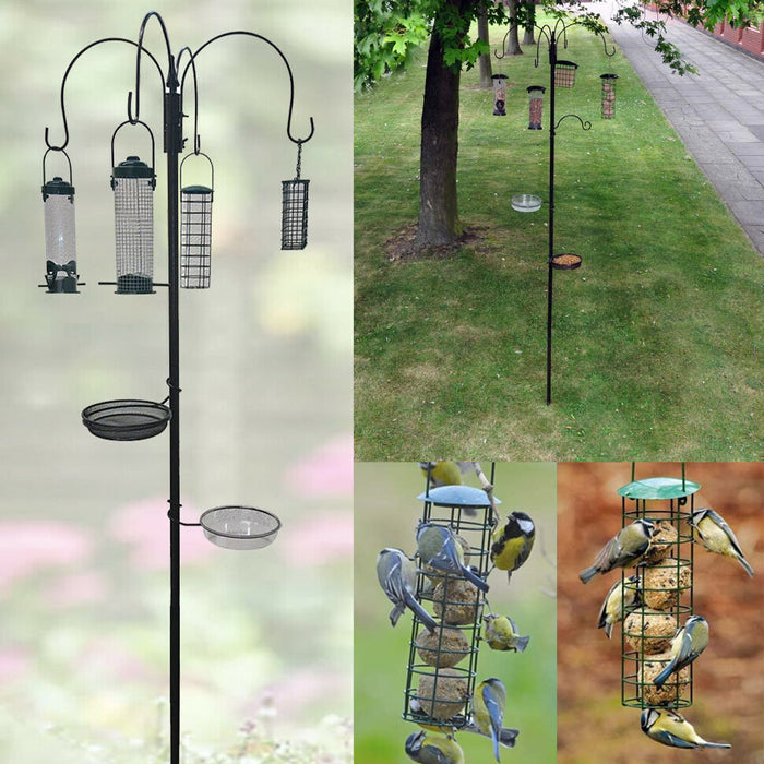 Complete bird feeder station setup with pole and stand for UK wildlife.