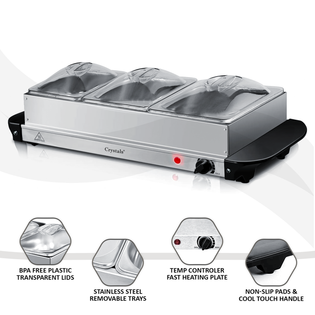 Stainless steel 2.5L Electric Food Warming Server for easy, stylish food service.