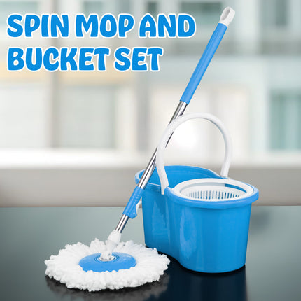 360° Spin Rotating Mop & Bucket Set with 2 Mop Heads – Red, Blue, Purple