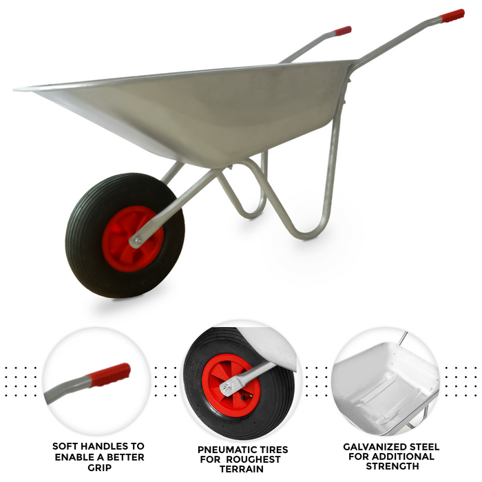 Galvanized metal wheelbarrow for outdoor tasks in the UK