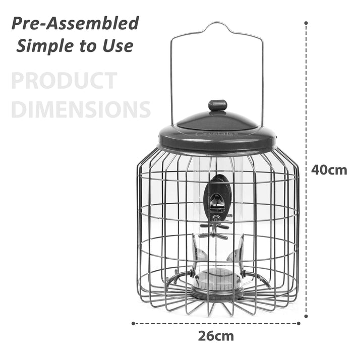 Squirrel resistant hanging bird feeder in gunmetal grey