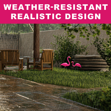 Flamingo statue for garden with screw-in ground spikes included.