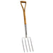 Stainless steel garden fork perfect for turning compost, with rust-resistant steel and ergonomic ash wood handle.