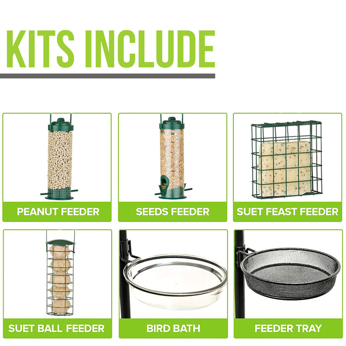 Garden wildlife feeding station with removable mesh tray and water bowl.