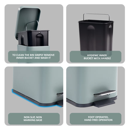 5L green pedal bin with soft closing lid