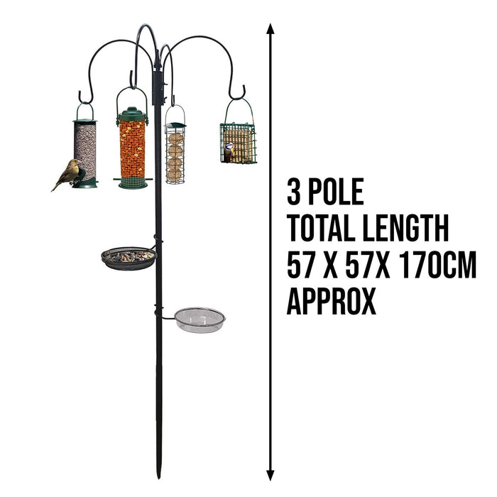 Grey hammertone bird feeder pole with double brackets and steel frame.