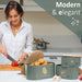 Grey metal vegetable storage bins for storing potatoes, onions, and garlic on the countertop.