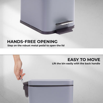 Grey soft-close bin in a bathroom setting