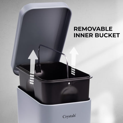Grey 5L pedal bin placed in kitchen corner