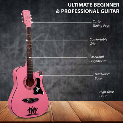38" Full Size 6 String Guitar Pink Color