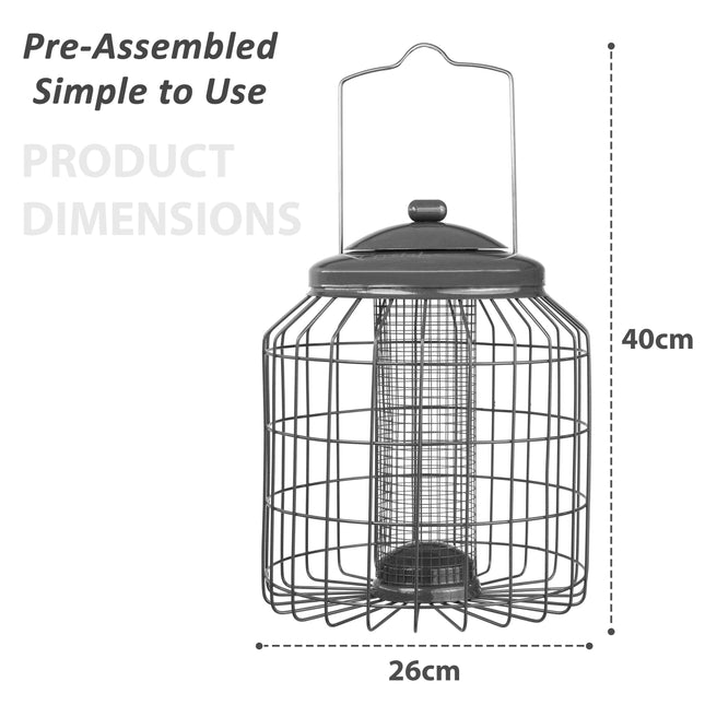 Hanging peanut feeder for wild birds in gun metal finish
