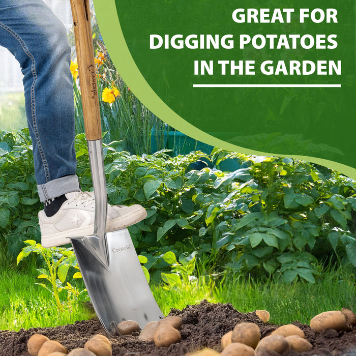 Weatherproofed hardwood wishbone handle on the 102cm garden spade, ergonomically designed for comfortable use and reduced wrist strain.