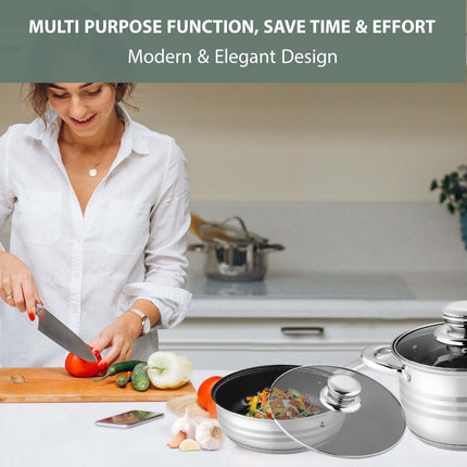 Heavy-duty 12-piece stockpot set for healthy cooking and easy cleaning