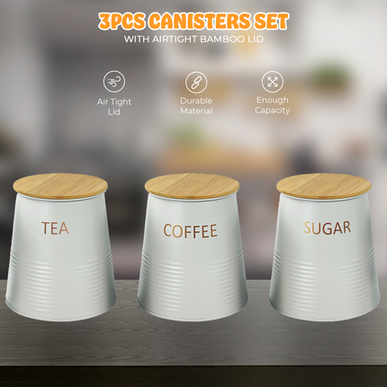High-quality embossed tea, sugar, coffee storage canisters