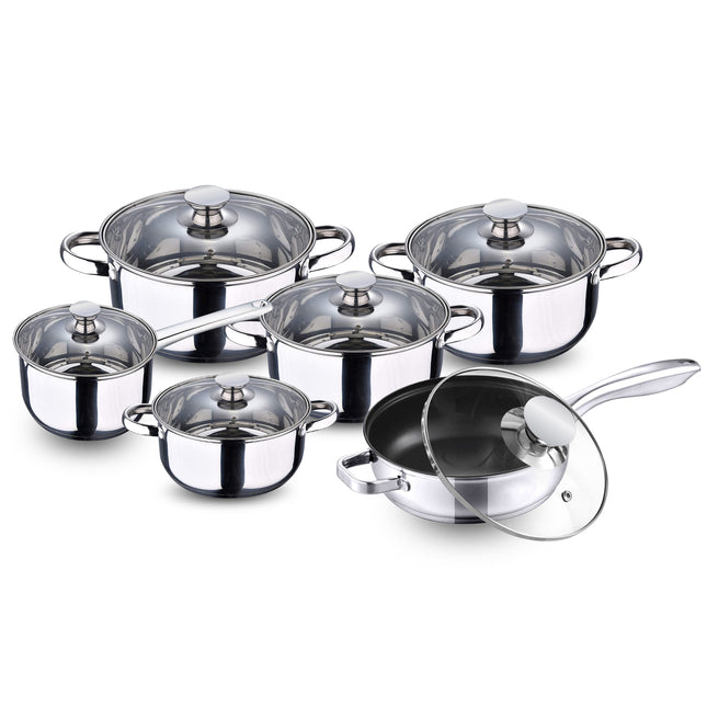 Induction compatible stainless steel cookware set with lids