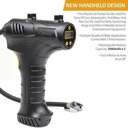 Tyre inflator USB air compressor with LED light for emergency use in the UK.