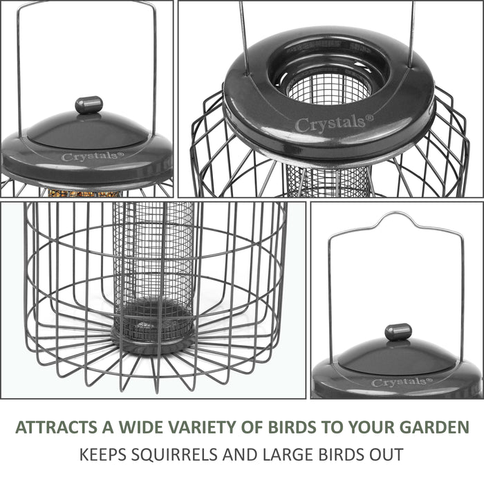 Metal bird feeder with squirrel guard for safe feeding
