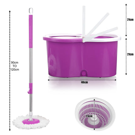 360° Spin Rotating Mop & Bucket Set with 2 Mop Heads – Red, Blue, Purple