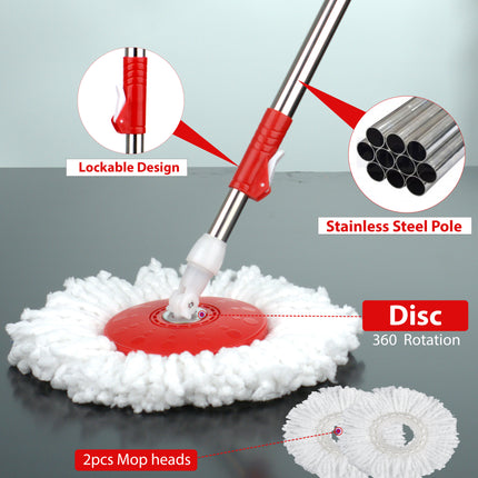 360° Spin Rotating Mop & Bucket Set with 2 Mop Heads – Red, Blue, Purple