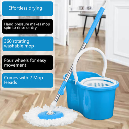 360° Spin Rotating Mop & Bucket Set with 2 Mop Heads – Red, Blue, Purple