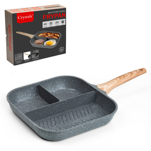 3 in 1 non stick frying pan with multi compartments for breakfast