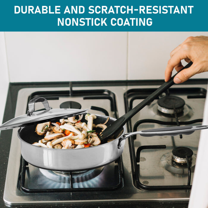 Non stick pan with heat-resistant handle and glass lid for cooking