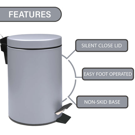 3 Litre Small Pedal Bin Grey
