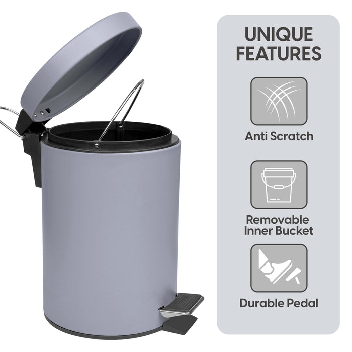 3 Litre Small Pedal Bin Grey