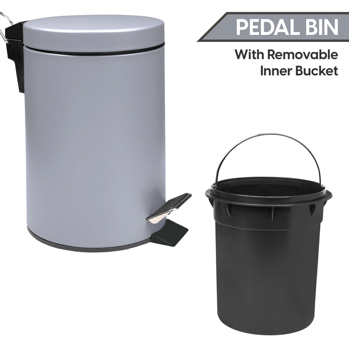3 Litre Small Pedal Bin Grey