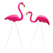 Pink flamingo garden ornaments 2 pack with ground spikes for lawn.