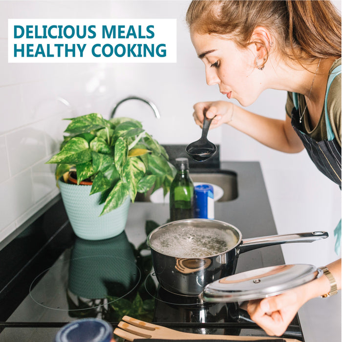 Premium cookware with riveted handles and glass lid