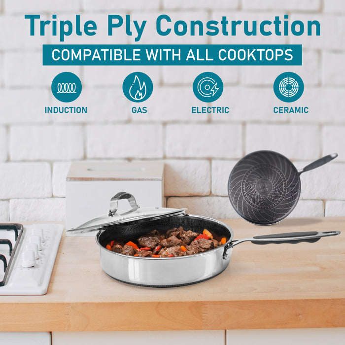 Premium non stick frying pan with glass lid for ceramic hob use